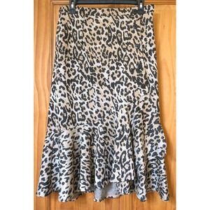 Cato‎ Leopard Print Midi Skirt A-line Pull On Ruffle Hem Stretch Casual Trendy M